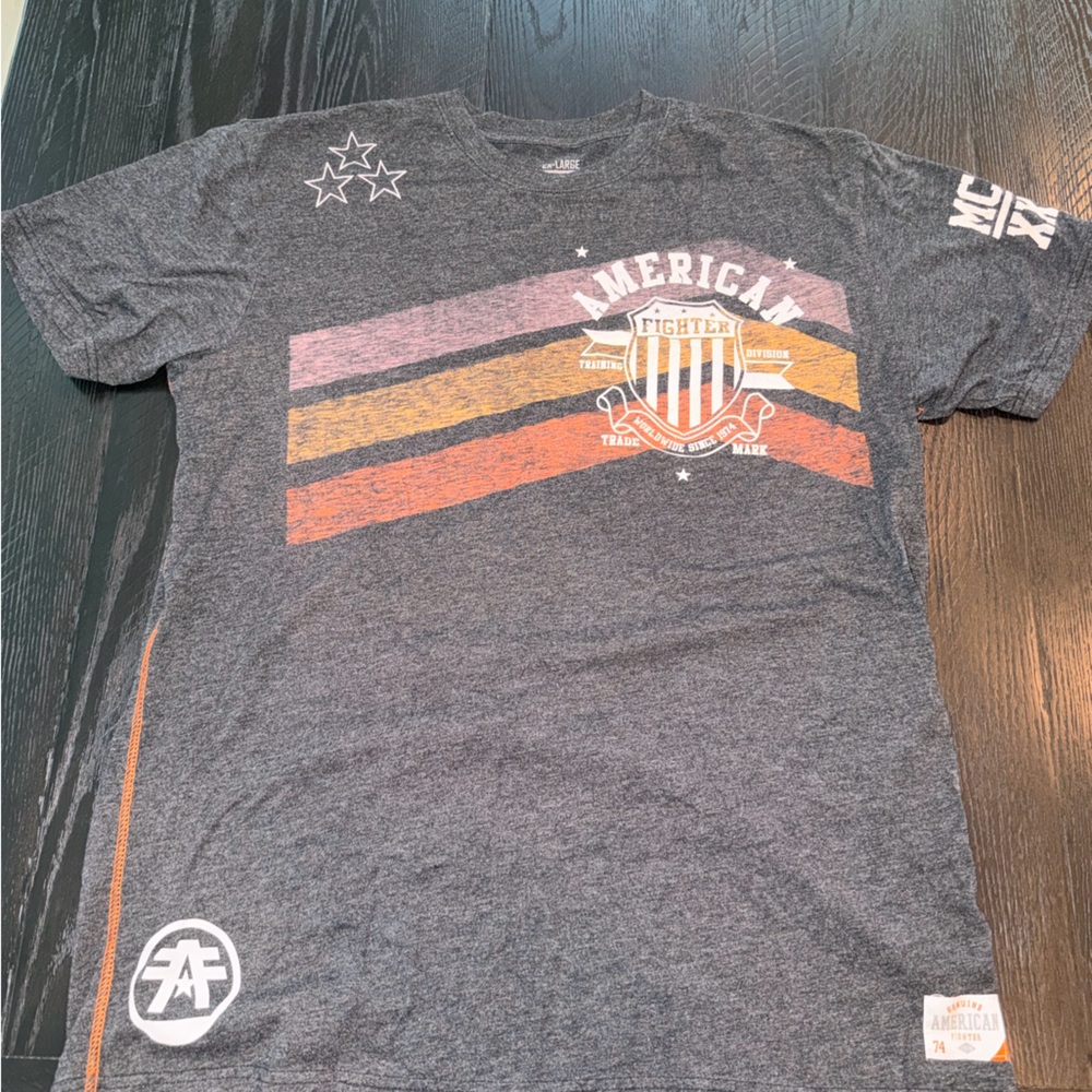 American Fighter Charcoal Tee with Stripes